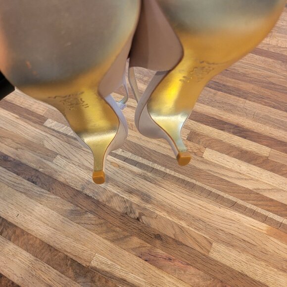 Nina Ricci Cream Satin Slingback Sandals w Rhinestone Accent Open Toe - Picture 10 of 15